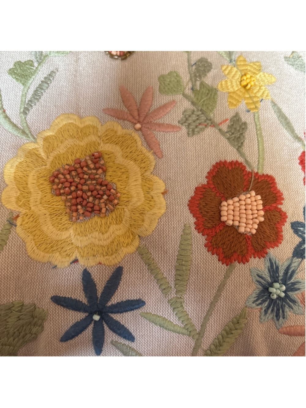 Pier 1 Floral Embroidered Accent Pillow One Size Beige Red - Picture 5 of 6